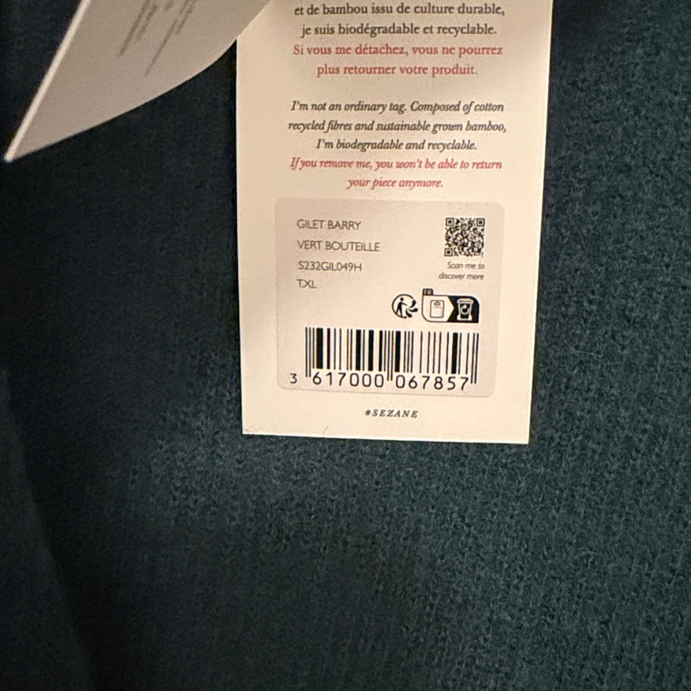 Sezane Deep Forest Green V-Neck Button Cardigan - Picture 6 of 10